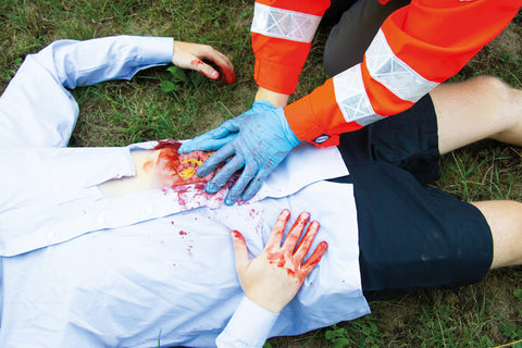 Wound moulage protruding small intestines